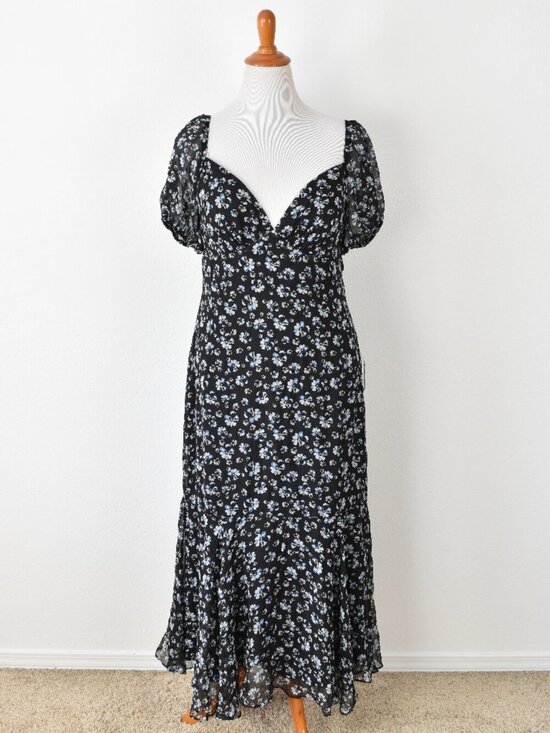 Lulus Dresses & Skirts - Lulu's Gorgeous Inspiration Black Floral Puff Sleeve Midi Dress NEW - XL